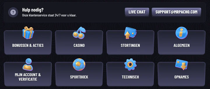 Service client et support en ligne 24/7 de Mr Pacho Casino